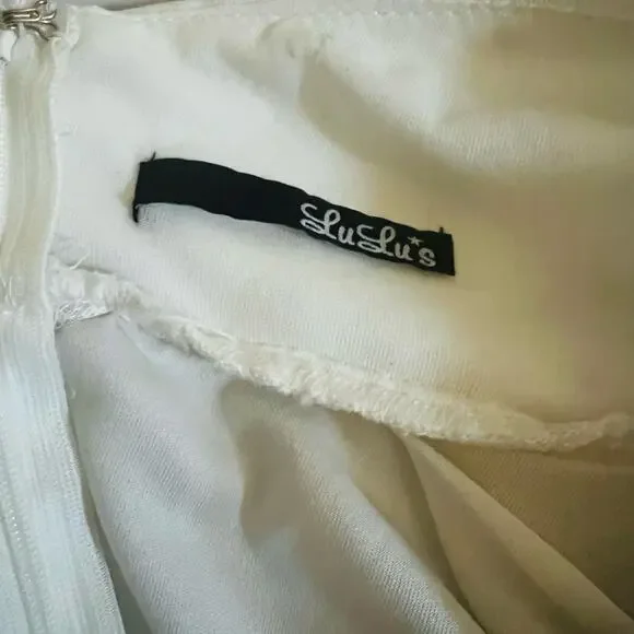 Lulus Lead A Charmed Life High Neck Plunge Back Dress Size S Small Ivory - Picture 5 of 10